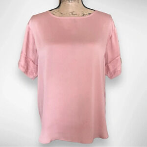BANANA REPUBLIC Short Sleeve Satin Mauve Blouse W/ Lace Detail Size Small‎ | EUC